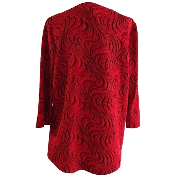 Chico's Easywear Red Black Abstract Swirl Textured Lightweight Topper Jacket - Picture 2 of 9